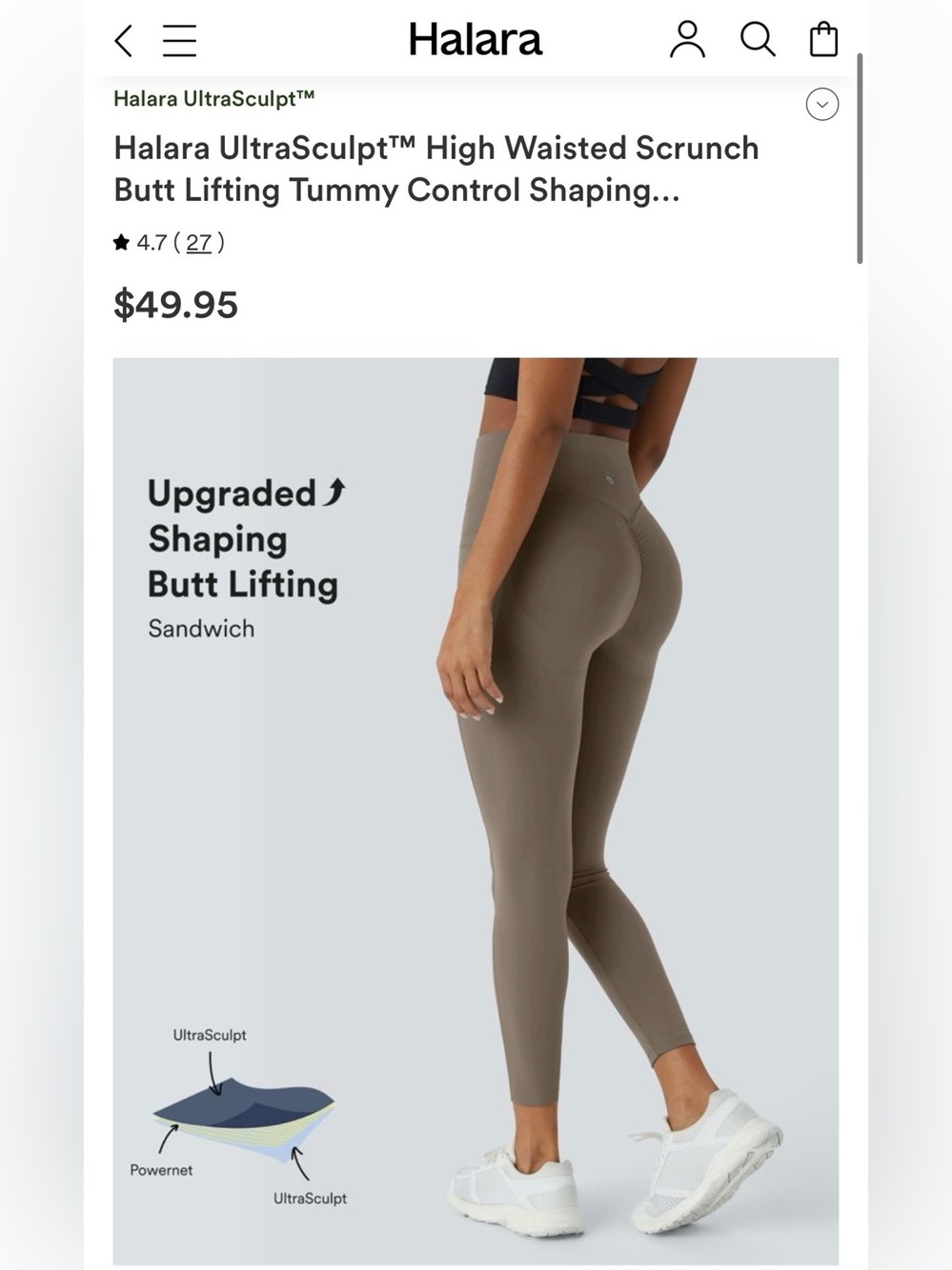 HALARA UltraSculpt High Waist Scrunch Butt Lifting Tummy Control Shaping Size S